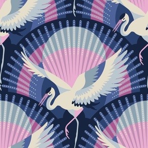 Heron at sunrise / Art Deco / Medium scale / Blue + lavender