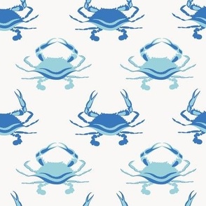 Medium-scaled crab pattern inspired by the ocean and sea in colors of aqua blue and royal blue.
