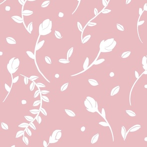 PINK AND WHITE SILHOUETTE BOTANICAL FLOWER SHAPES LARGE SCALE