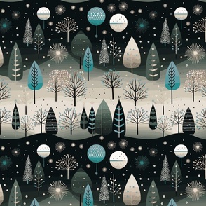Modern Holiday Aqua Blue Gray Black White Christmas Trees Stars Ornaments