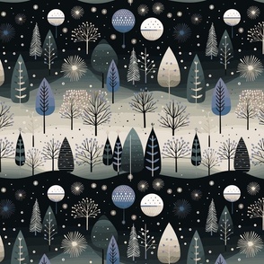 Modern Holiday Aqua blue Gray Black White Christmas Trees Stars Ornaments Trendy Contemporary 