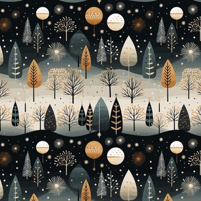 Modern Holiday Gold Black White Christmas Trees Stars Ornaments