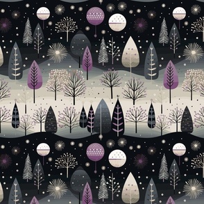 Modern Holiday Lavender Purple Pastel Gray Black White Christmas Trees Stars Ornaments