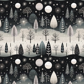 Modern Holiday White Gray Black White Christmas Trees Stars Ornaments