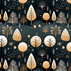 Modern Christmas Holiday Soft Peach Gold Black Silver Ornaments Soft Pastel Trees