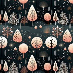 Modern Christmas Holiday Pink Pastel Blush Black Silver Ornaments Soft Pastel Trees