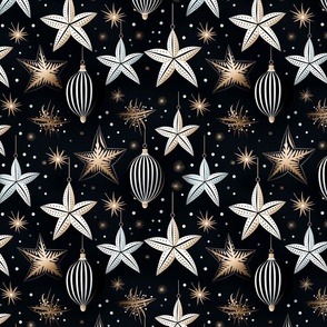Beach House Starfish White Gold Black Nautical Christmas Holiday Ornaments
