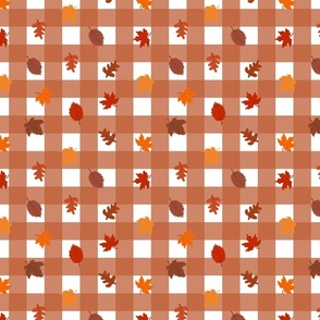 Fall Leaves on Brown Gingham