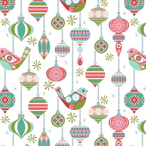 Birds and Baubles - White - Large scale