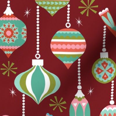 Birds and Baubles - Crimson - Large scale