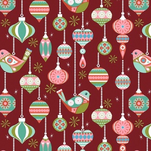 Birds and Baubles - Crimson - Large scale