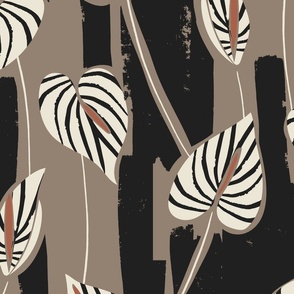 LARGE painterly abstract fall floral - east fork monochrome taupe black and off white