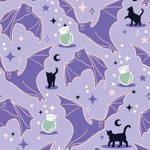 Halloween Magic Bat and Cat Purple BelindaB Designs 