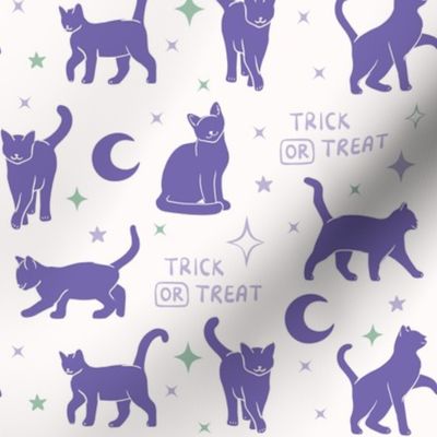 Halloween Cat Trick Or Treat Cream Purple BelindaBDesigns