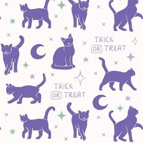 Halloween Cat Trick Or Treat Cream Purple BelindaBDesigns