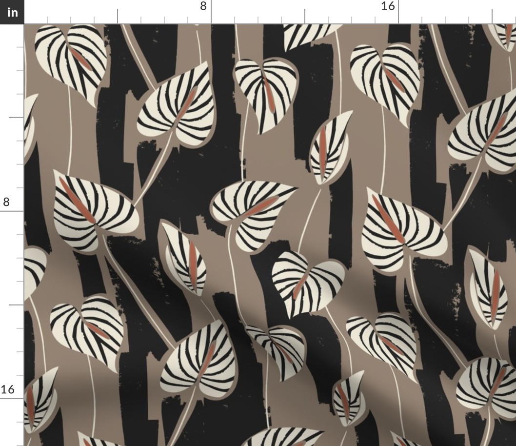 Medium  painterly abstract fall floral - east fork monochrome taupe black and off white