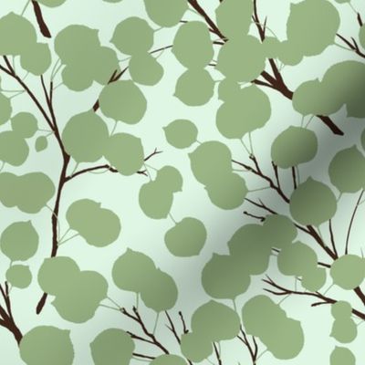 Aspen Leaves, Green on Mint