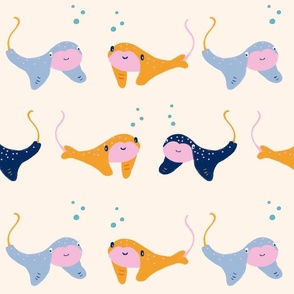 Cute stingrays with dots -  light blue, orange, blue 