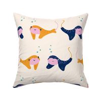 Cute stingrays with dots - orange and blue