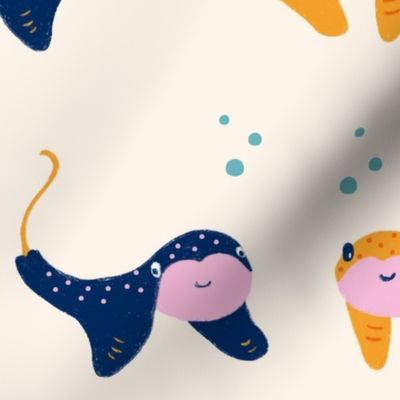 Cute stingrays with dots - orange and blue