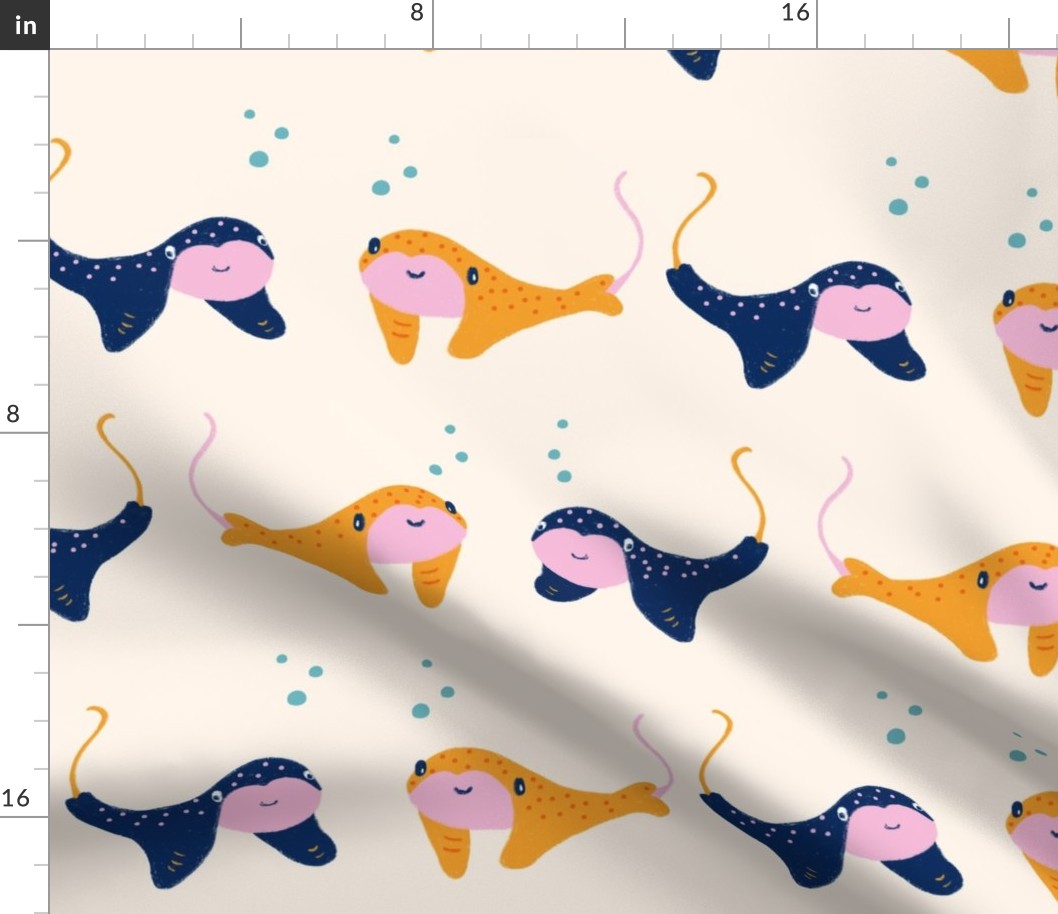 Cute stingrays with dots - orange and blue