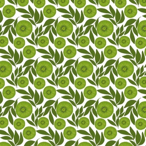 Cut kiwi fruit halves with green leaves - small