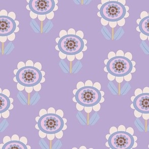 LARGE:Modern Minimal Geo Little Flora-blue, light pink on lilac