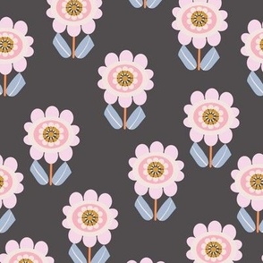 LARGE:Modern Minimal Geo Little Flora-pink, blue on black