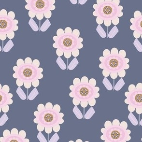 LARGE:Modern Minimal Geo Little Flora-pink, lilac on blue