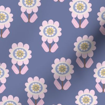 LARGE:Modern Minimal Geo Little Flora-pink on elemental blue