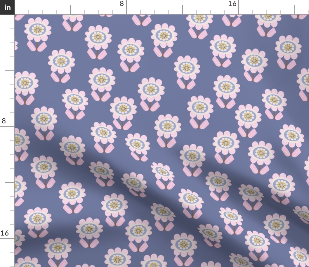 LARGE:Modern Minimal Geo Little Flora-pink on elemental blue