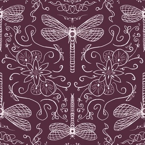 dragonfly doodle lineart geometrical folk plum moody purple - medium