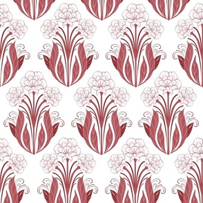 French Country Floral damask Red and white Large scale 24'