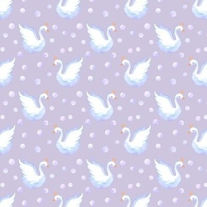 Swan and snow on purple background 