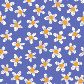 Simple Hand Drawn Daisies on a Bright Blue Background