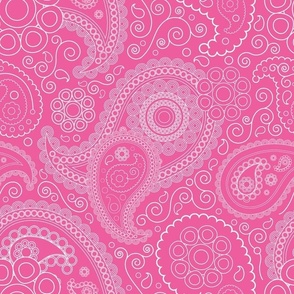 Bigger Scale Bandana Paisley White on Hot Pink