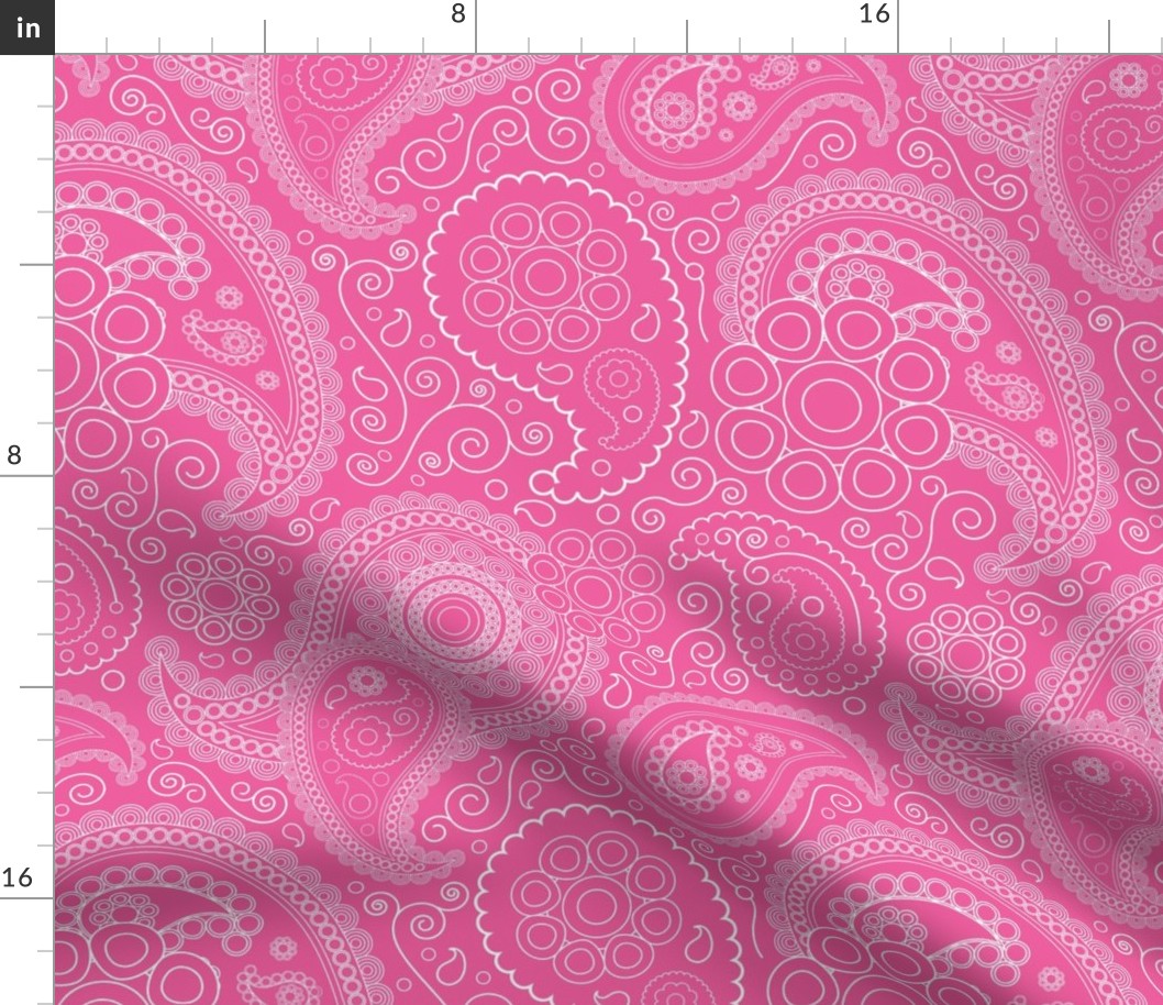 Bigger Scale Bandana Paisley White on Hot Pink