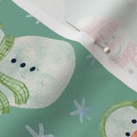 Watercolor Snowmen with Snowflakes Green