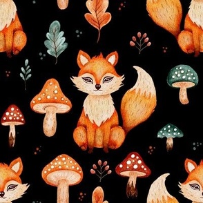 Cute watercolor forest fox