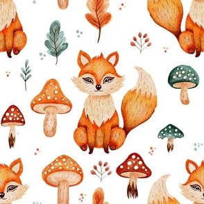 Cute watercolor forest fox