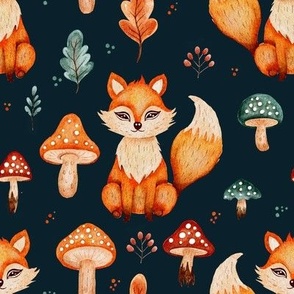 Cute watercolor forest fox