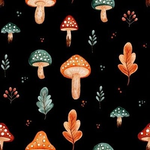 Cute watercolor forest fall mushrooms