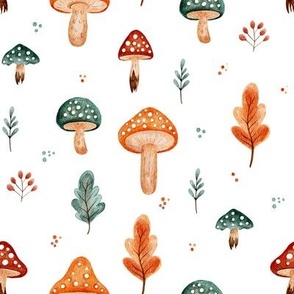 Cute watercolor forest fall mushrooms