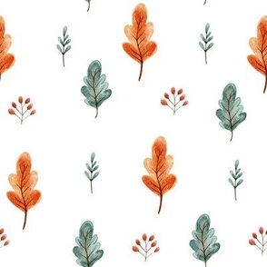 Cute oak leaves watercolor