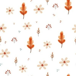Cute watercolor fall flower and leaves
