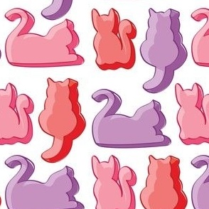 'Cat Wigglers' in Red, Purple and Pink on White 