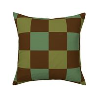 Gingham Patterns in Gold, Peach, Red, Turquoise & Olive Green on Dark Brown Background