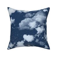 painted realistic clouds in stripes on late night blue sky - large scale