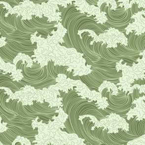 Boho Sage Green on Green Rolling Ocean Waves Pattern