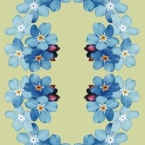 guirlande de fleurettes bleues sur fond tilleul